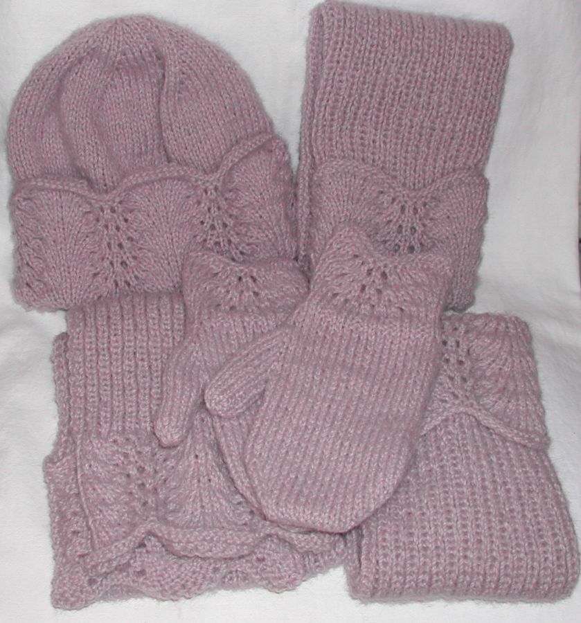 Knitted hat, gloves and scarf set